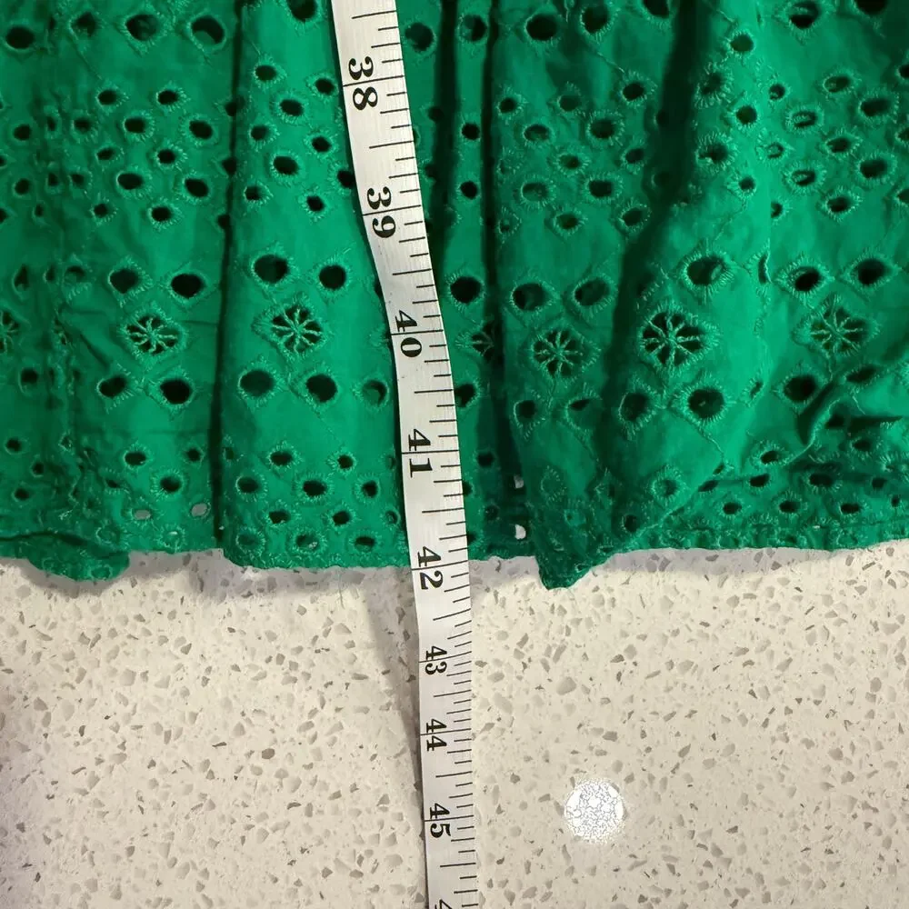 J.Crew Emerald Green Eyelet Midi Dress Ruffle Hem Resort Summer 100% Cotton 6 - Picture 10 of 10